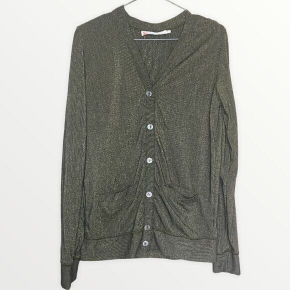 Free People Beach Green/Gold Metallic Long Sleeve Cardigan Size Small - Picture 1 of 6